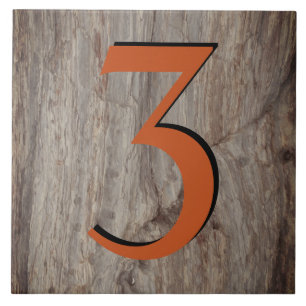 Kopergloed House Number Tile 3 op grijze steen Tegeltje