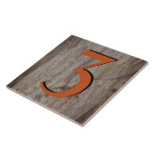 Kopergloed House Nummer tegel 3 op grijze steen Tegeltje (Zijkant)