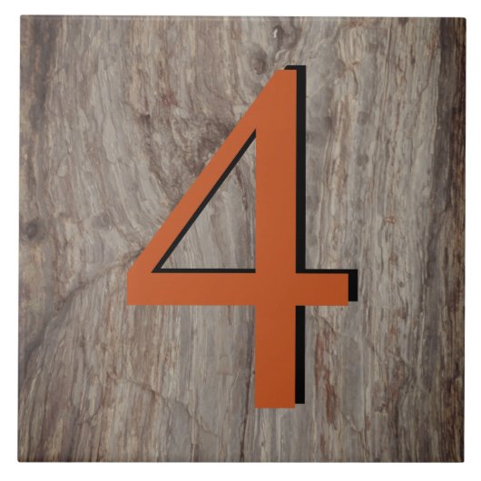 Kopergloed huisnummer vier grijs steen tegeltje (Voorkant)