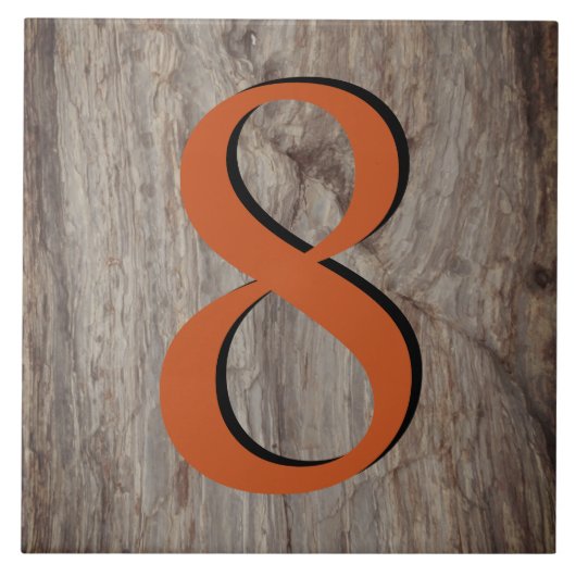 Kopergloed nummer tegel 8 op grijze steen tegeltje (Voorkant)