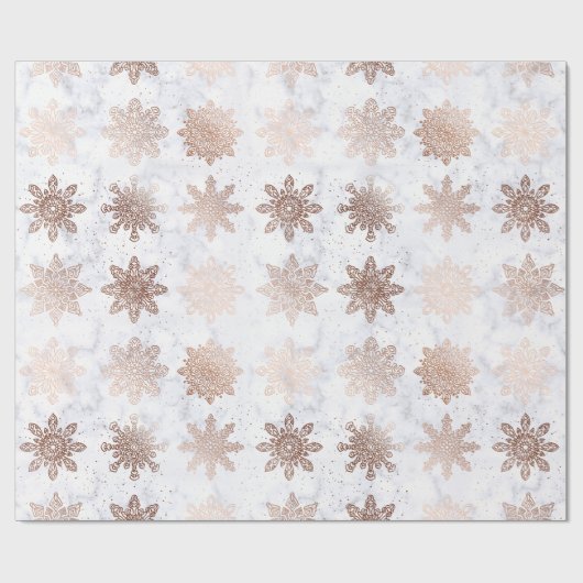 Kopergoud en marmer Snowflake kerstpatroon Cadeaupapier (Vlak)