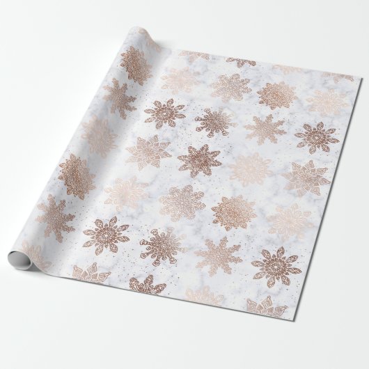 Kopergoud en marmer Snowflake kerstpatroon Cadeaupapier (Uitgerold)