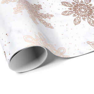 Kopergoud en marmer Snowflake kerstpatroon Cadeaupapier