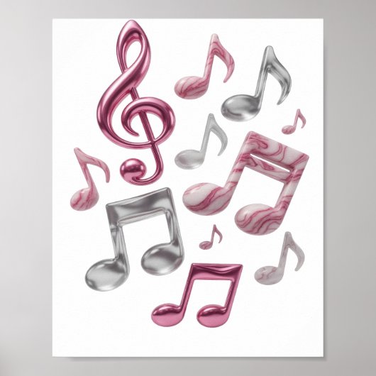 Kopergoud MUSIC IN ROZE EN WIT 3D-tekstkunst Poster (Voorkant)