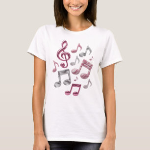Kopergoud MUSIC IN ROZE EN WIT 3D-tekstkunst T-shirt