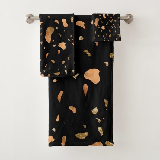 Kopergoud op Black Terrazzo Stone Bad Handdoek (Insitu)
