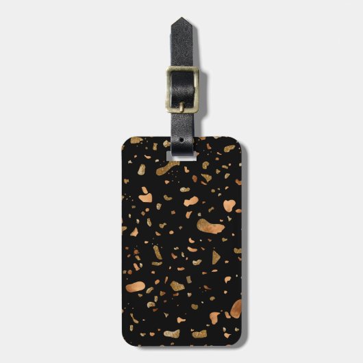 Kopergoud op Black Terrazzo Stone Bagagelabel (Voorkant verticaal)