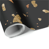 Kopergoud op Black Terrazzo Stone Cadeaupapier (Rol Hoek)
