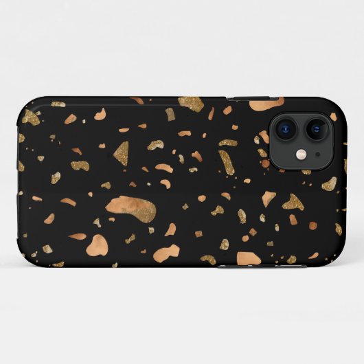 Kopergoud op Black Terrazzo Stone Case-Mate iPhone Case (Achterkant (horizontaal))