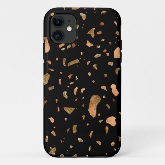 Kopergoud op Black Terrazzo Stone Case-Mate iPhone Case (Achterkant)
