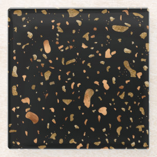 Kopergoud op Black Terrazzo Stone Glazen Onderzetter