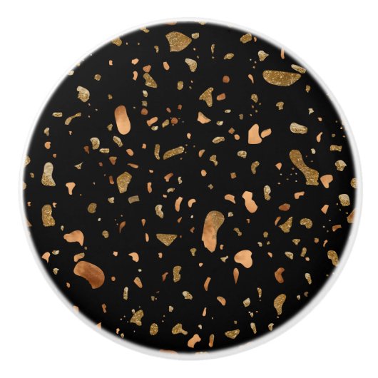 Kopergoud op Black Terrazzo Stone Keramische Knop (Voorkant)