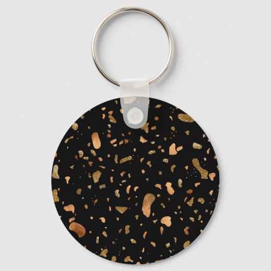 Kopergoud op Black Terrazzo Stone Sleutelhanger (Voorkant)