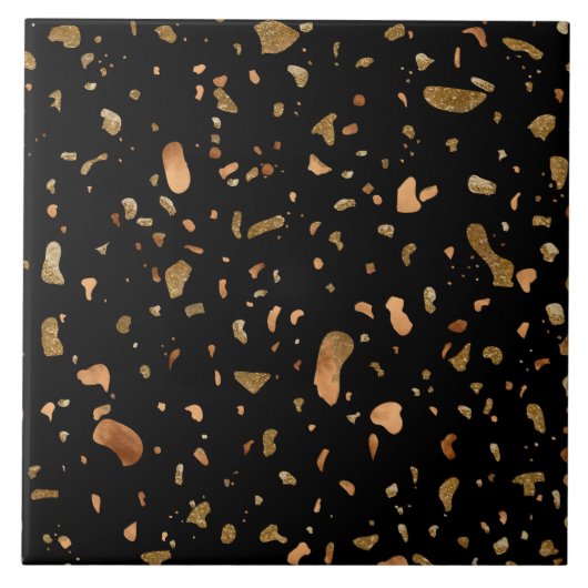 Kopergoud op Black Terrazzo Stone Tegeltje (Voorkant)