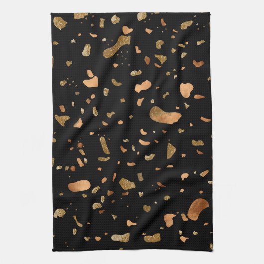 Kopergoud op Black Terrazzo Stone Theedoek (Verticaal)