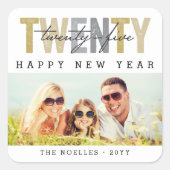 Kopergoud & Zilver Typografie 2025 Nieuwjaarsfoto Vierkante Sticker (Voorkant)