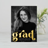 Kopergouden typografie foto afstudeeraankondiging folie uitnodiging (Staand Voorkant)