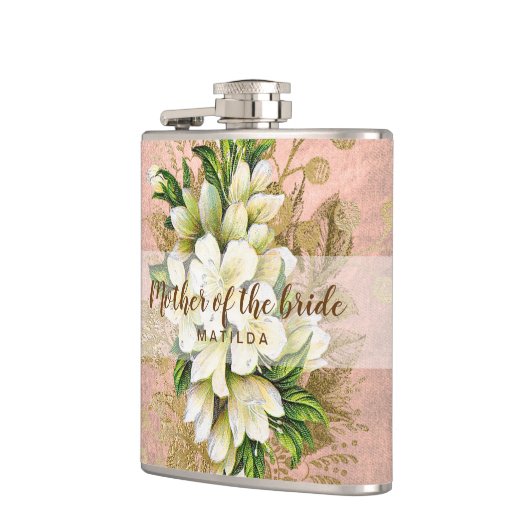 Kopergoudfloremmer van het roos van koper heupfles (Links)