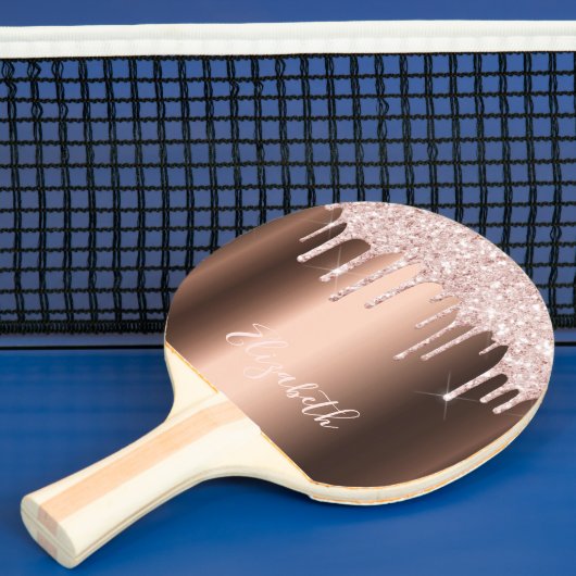 Kopergoudglitterdrip roos tafeltennisbatje (Insitu)