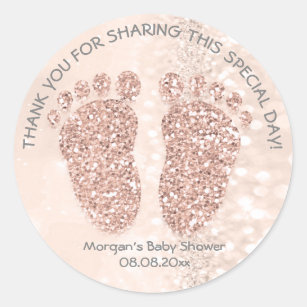 Kopergrijs glitter Feet Baby shower Favor Dank Ronde Sticker