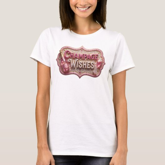 Kopergrode CHAMPAGNE WENSEN Tekst Ontwerp T-shirt (Voorkant)