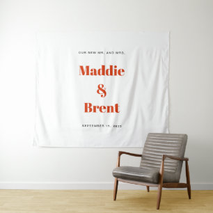 Kopergrote moderne oranje typografie trouw achterg wandkleed