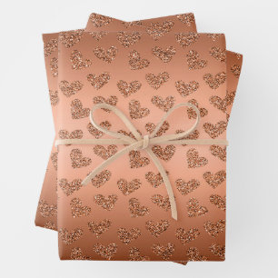 Koperharten glitterpatroon inpakpapier vel