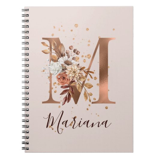 Koperherfst Floral Letter M Herfst Flowers Notitieboek (Voorkant)