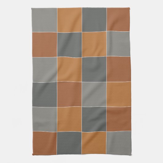 Koperkaramel en grijze vierkantjes theedoek (Verticaal)