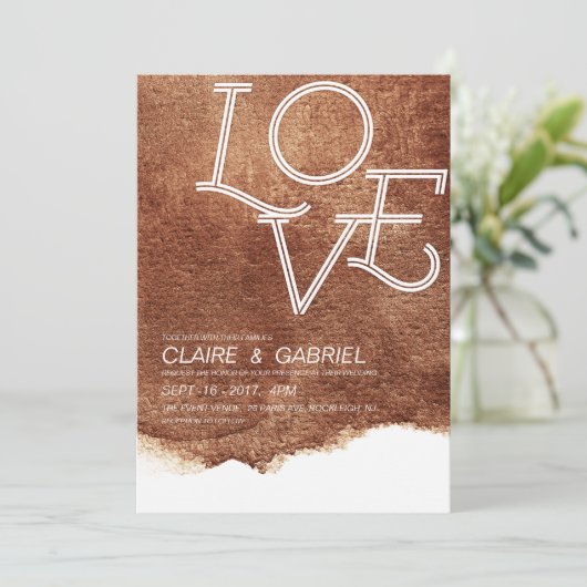 Koperkleur houdt van moderne, eenvoudige bruiloft kaart (Staand voorkant)