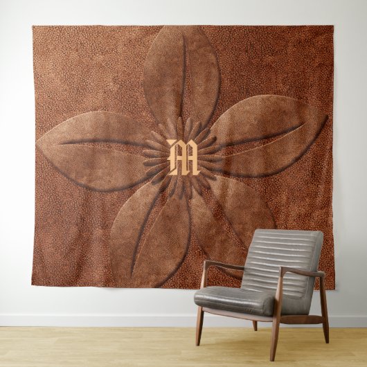 Koperkleurig bloemenmonogram wandkleed (In Situ (horizontaal))