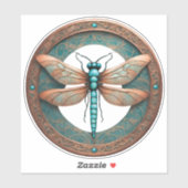 Koperkleurige libel op turquoise achtergrond sticker (Vel)