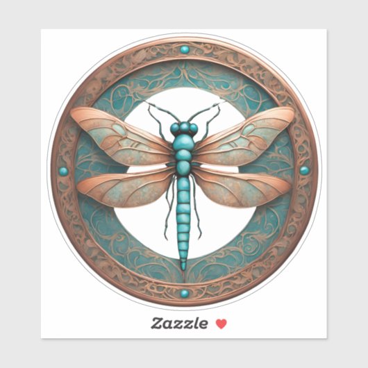Koperkleurige libel op turquoise achtergrond sticker (Vel)