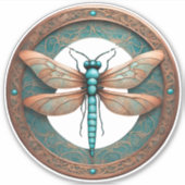 Koperkleurige libel op turquoise achtergrond sticker (Voorkant)