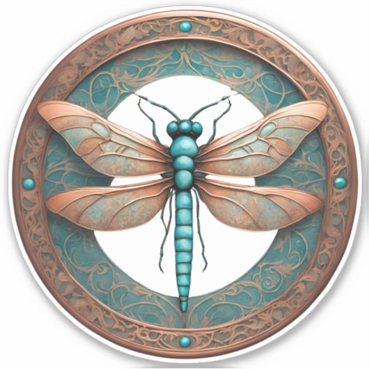 Koperkleurige libel op turquoise achtergrond sticker (Voorkant)