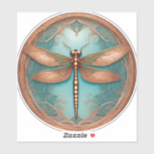 Koperkleurige libel op turquoise achtergrond sticker (Vel)