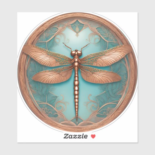 Koperkleurige libel op turquoise achtergrond sticker (Vel)