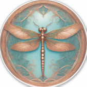 Koperkleurige libel op turquoise achtergrond sticker (Voorkant)
