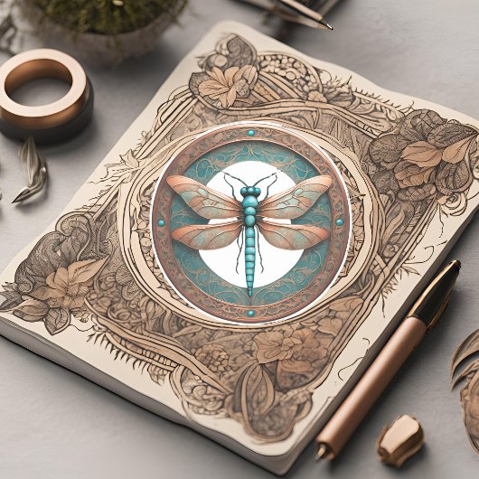 Koperkleurige libel op turquoise achtergrond sticker