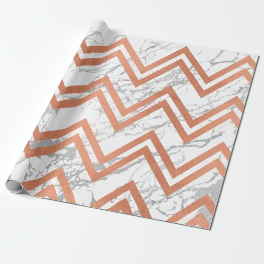 Koperkleurige Roos Gold Marble Zig Zag Chevron Gra Cadeaupapier (Uitgerold)