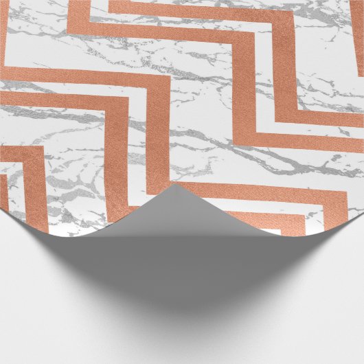 Koperkleurige Roos Gold Marble Zig Zag Chevron Gra Cadeaupapier (Hoek)