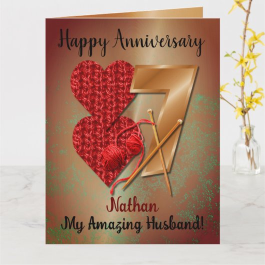 Koperkoper en wol, 7e jaar Jubileum Kaart (Gele Bloem)