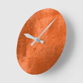 Koperkoraalleder Metaal glas Oranje minimaal Ronde Klok (Hoek)