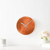 Koperkoraalleder Metaal glas Oranje minimaal Ronde Klok (Huis)