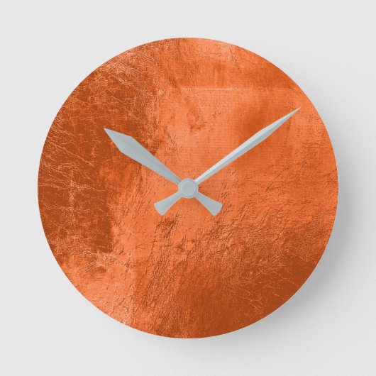 Koperkoraalleder Metaal glas Oranje minimaal Ronde Klok (Voorkant)