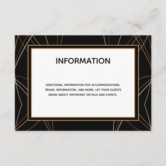 Koperlijnen Zwart Abstract Bruiloft Info Informatiekaartje (Voorkant)