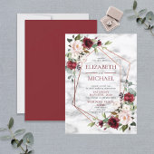 Kopermarmer Geometric Burgundy Floral Wedding Kaart