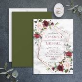 Kopermarmer Geometric Burgundy Floral Wedding Kaart