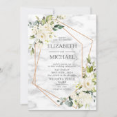Kopermarmer Geometric White Floral foto bruiloft Kaart (Voorkant)