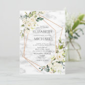 Kopermarmer Geometric White Floral foto bruiloft Kaart (Staand voorkant)